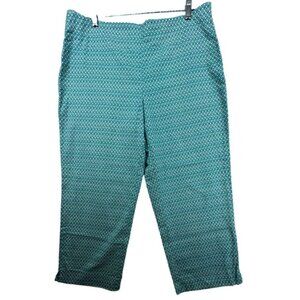 Talbots Women Capri Pants Sz 14 Teal/White Geometric Print Beachy Coastal Casual